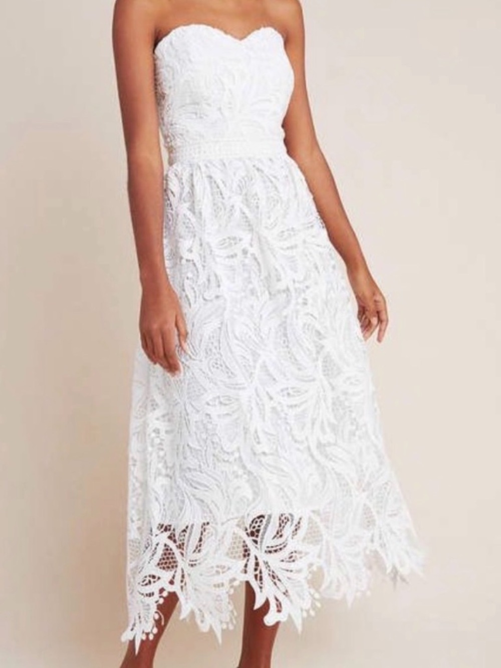 NWOT Shoshanna Fidelia Strapless White Lace Midi Dress Bridal Cocktail Grad 2
